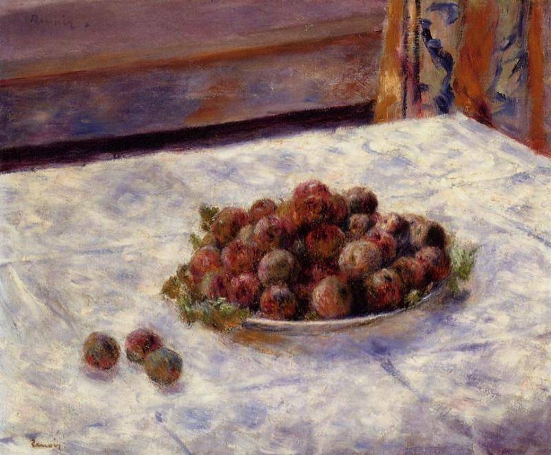 Still Life, a Plate of Plums - Pierre-Auguste Renoir painting on canvas